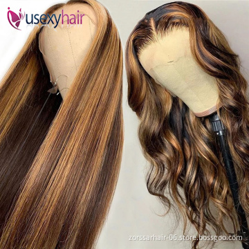 100% HUMAN HAIR 30 Inch Straight Brown 4x4,13x4 Transparent Lace Highlight Human Hair Wigs 10a Highlight Body Wave Hair Full Wig